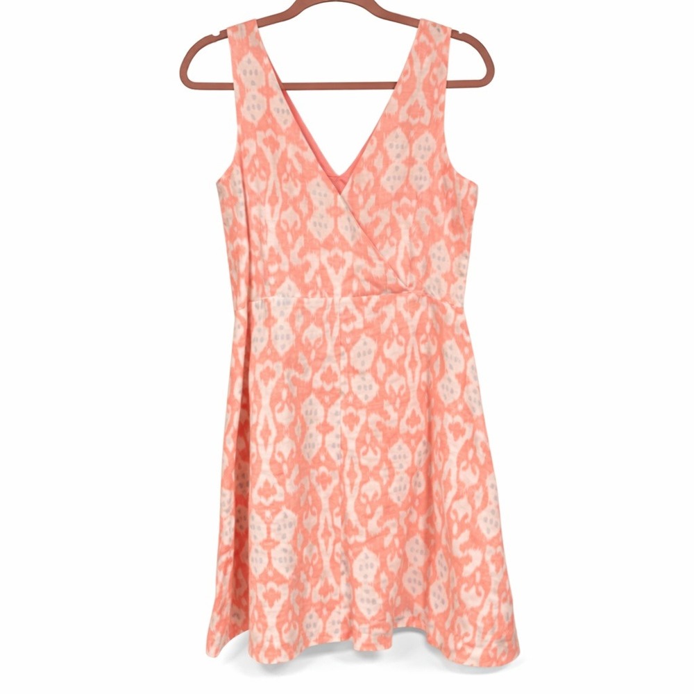 GAP Pink White Ikat 100% Linen‎ Fit and Flare V-Neck Dress NWT Size 8 Chic Boho